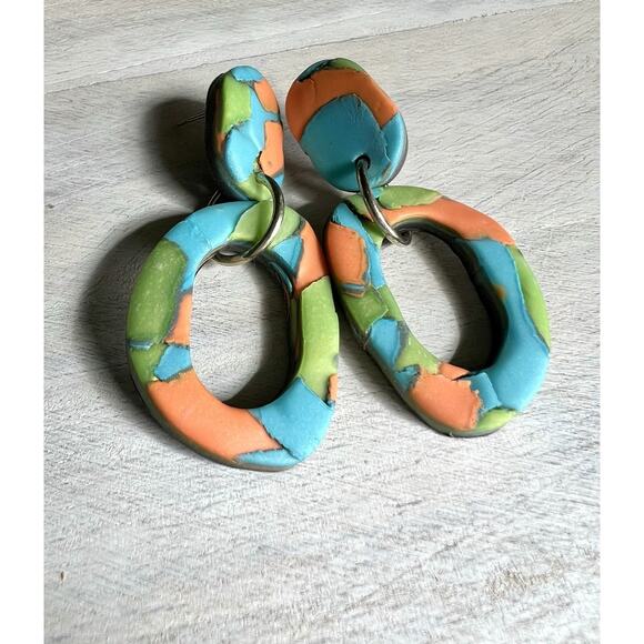 Statement Earrings Polymer Clay Earrings Handcrafted Artwork Multicolor - Picture 1 of 4